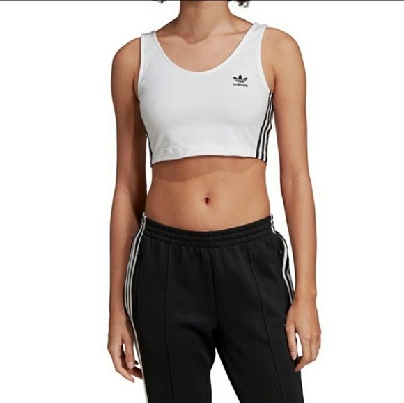 white adidas crop top